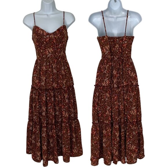 Trixxi Floral Dress XS Juniors Corset Lace Up Back Midi Sleeveless Western Fall - Picture 1 of 15